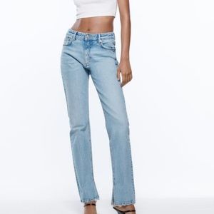 Zara mid rise straight leg split hem Jean